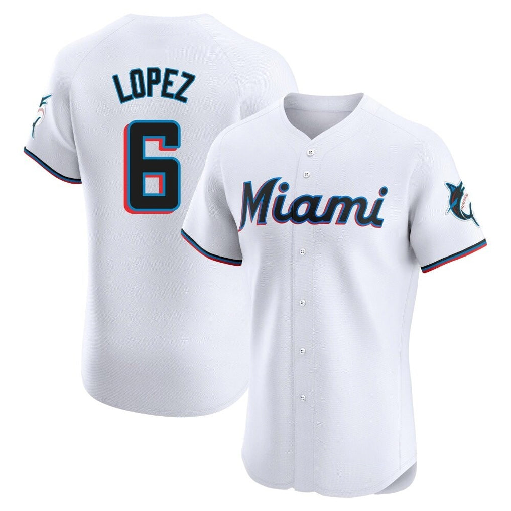 Silnrao M.Marlins #6 Otto Lopez Player White  Home Limited Elite Stitched Jerseys