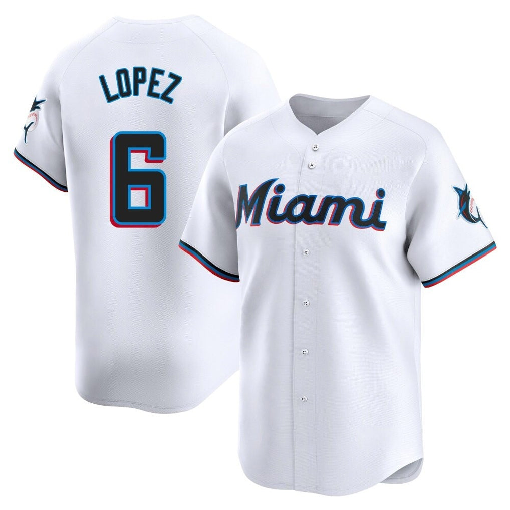 Silnrao M.Marlins #6 Otto Lopez Player White  Home Limited Stitched Jerseys