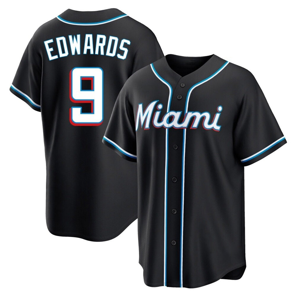Silnrao M.Marlins #9 Xavier Edwards Player Black Fashion Out Home Game Stitched Jerseys