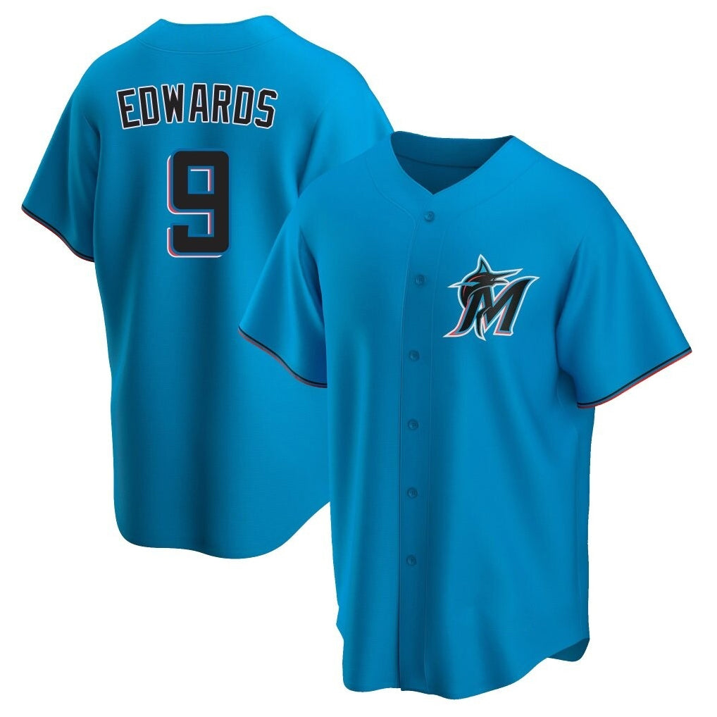 Silnrao M.Marlins #9 Xavier Edwards Player Blue Home Game Stitched Jerseys