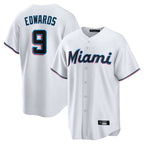 Silnrao M.Marlins #9 Xavier Edwards Player White  Home Game Stitched Jerseys