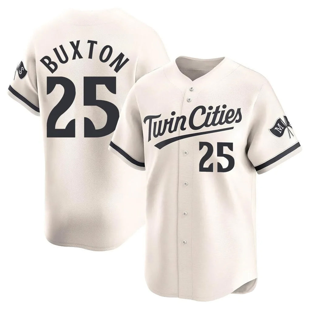 Silnrao M.Twins #25 Byron Buxton Player Cream Home Limited Stitched Jerseys