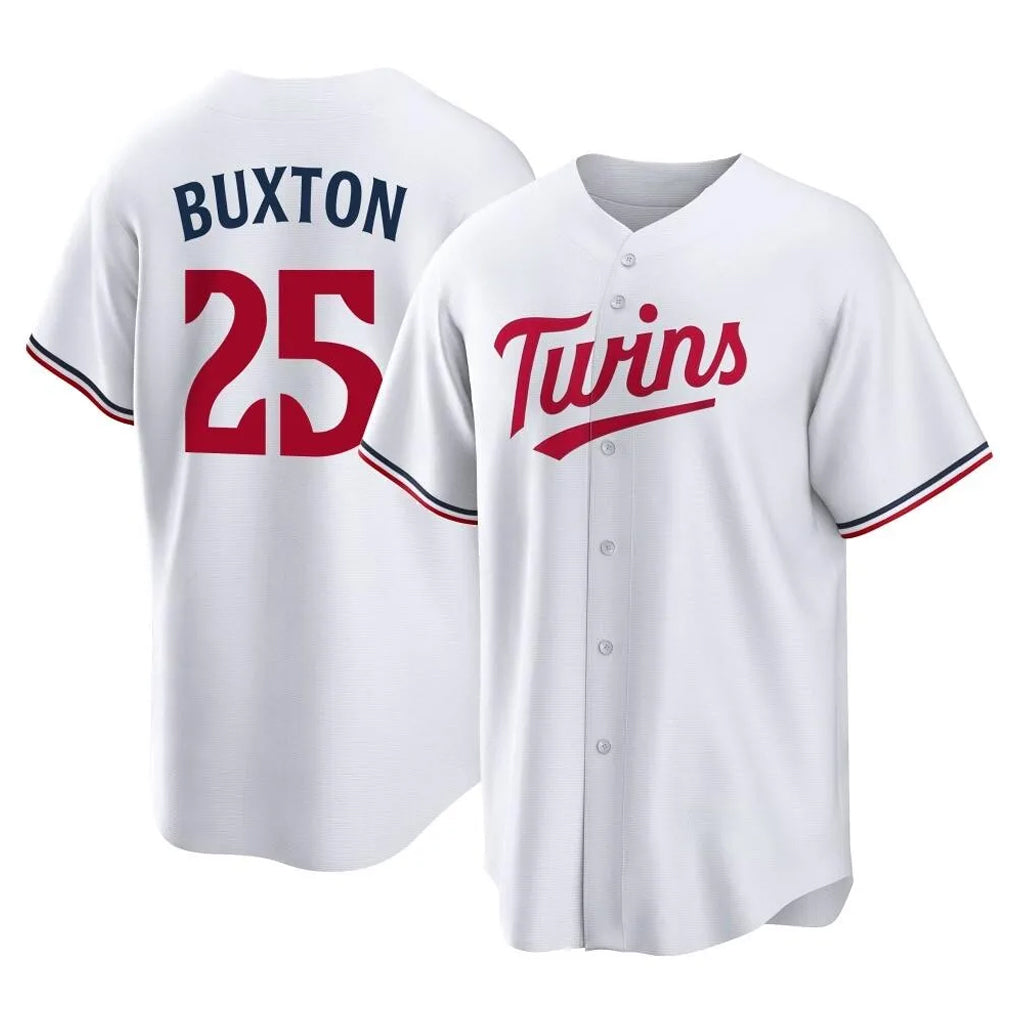 Silnrao M.Twins #25 Byron Buxton Player White Home Game Stitched Jerseys