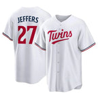 Silnrao M.Twins #27 Ryan Jeffers Player White Home Game Stitched Jerseys