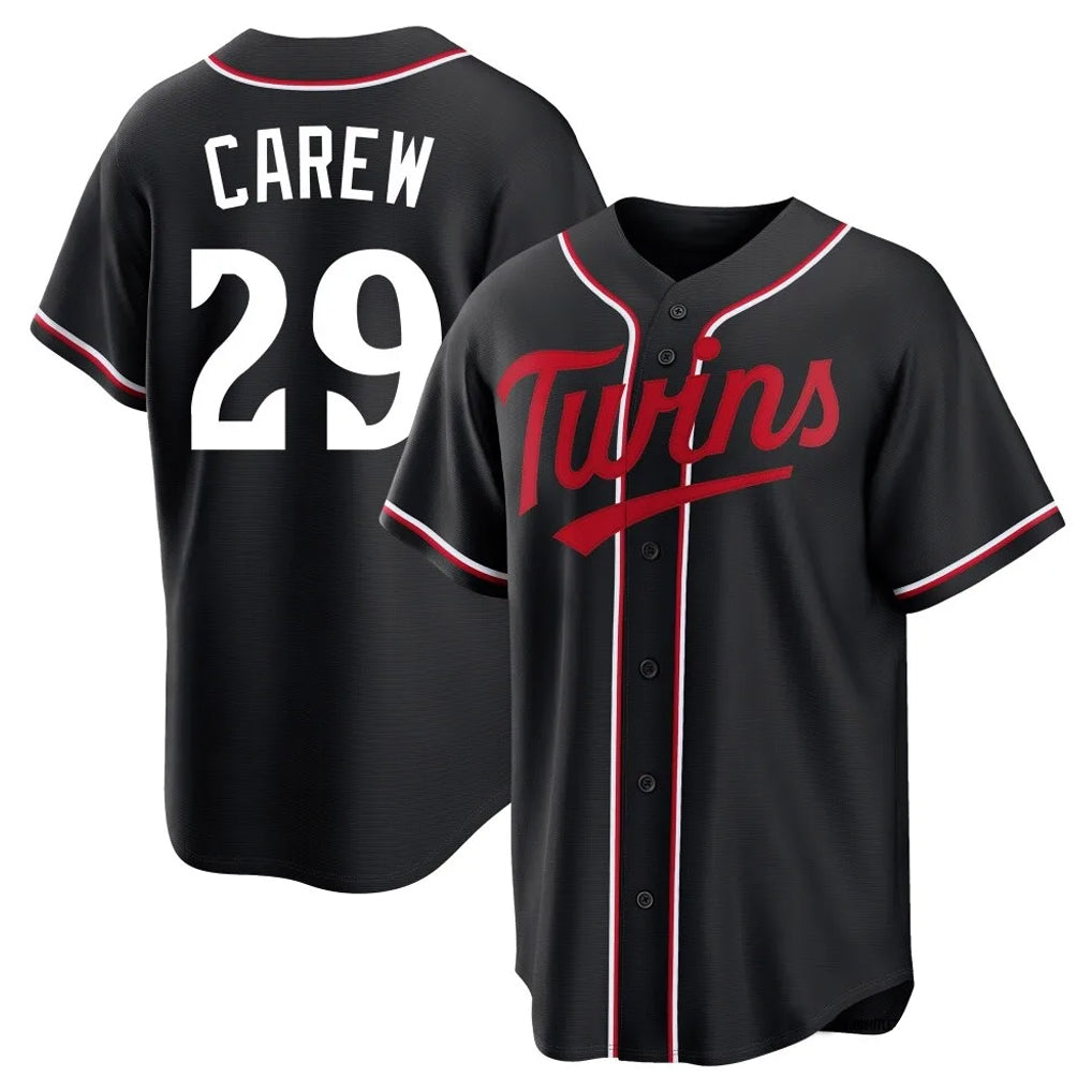 Silnrao M.Twins #29 Rod Carew Player Black Fashion Out Home Limited Stitched Jerseys