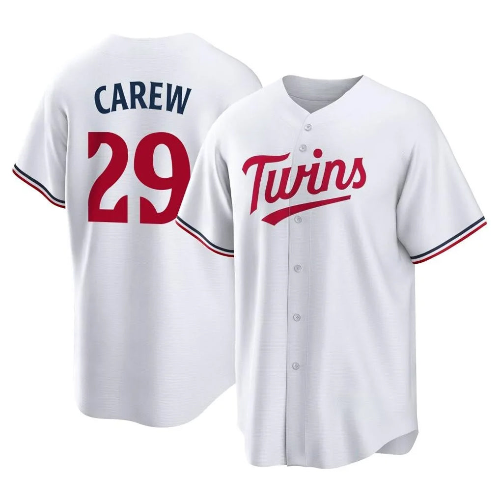 Silnrao M.Twins #29 Rod Carew Player White Home Game Stitched Jerseys