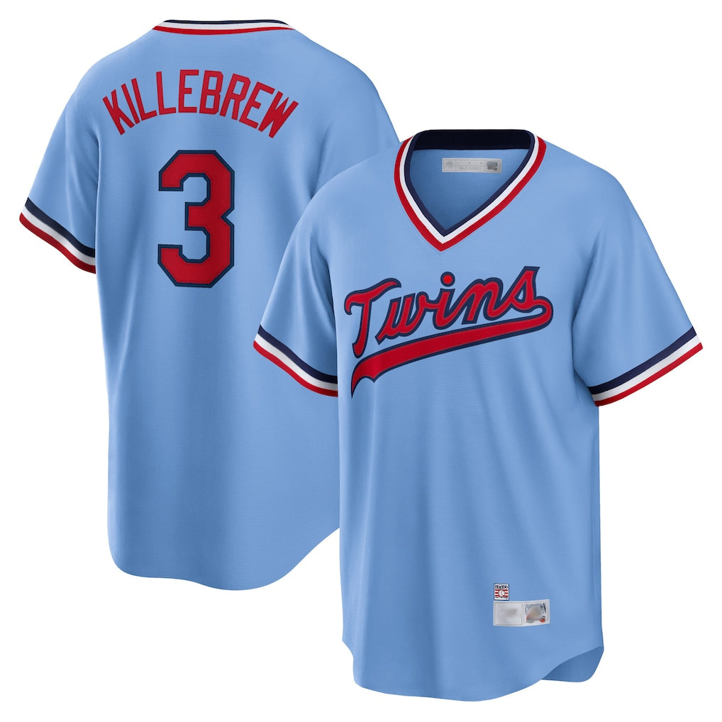 Silnrao M.Twins #3 Harmon Killebrew Player Light Blue Road Cooperstown CollectionKillebrew T-shirt Stitched Jerseys
