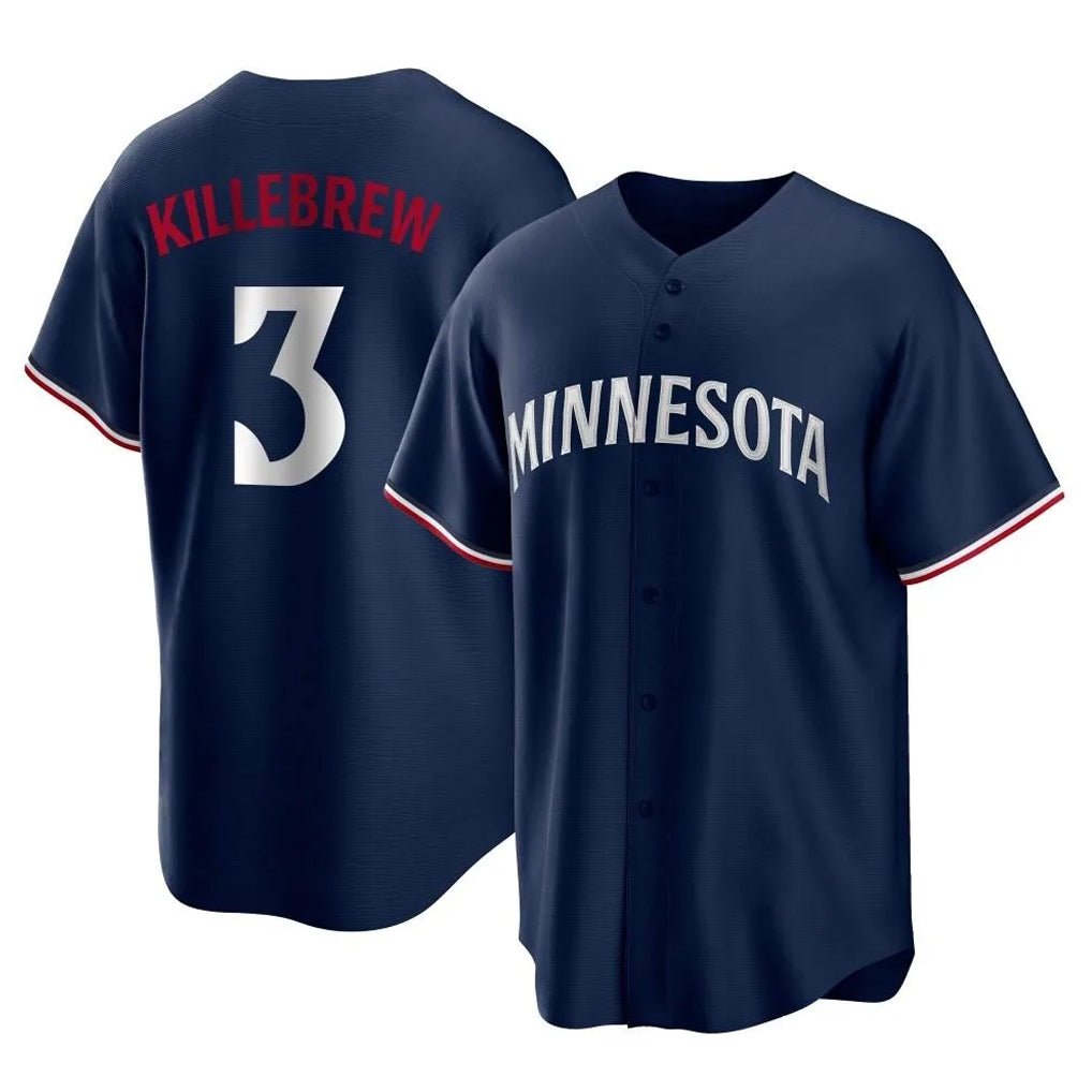 Silnrao M.Twins #3 Harmon Killebrew Player Navy Replica Alternate Home Stitched Jerseys