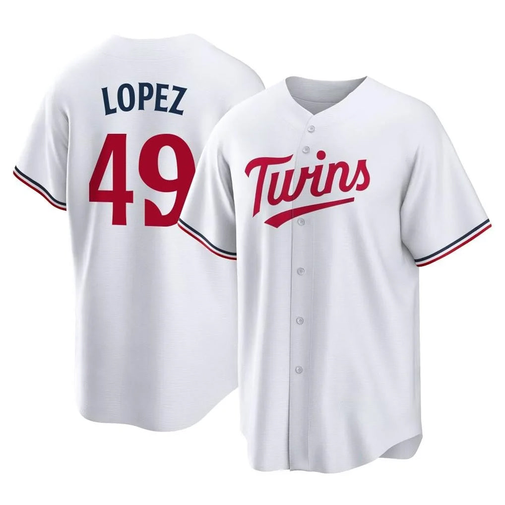 Silnrao M.Twins #49 Pablo Lopez Player White Home Game Stitched Jerseys