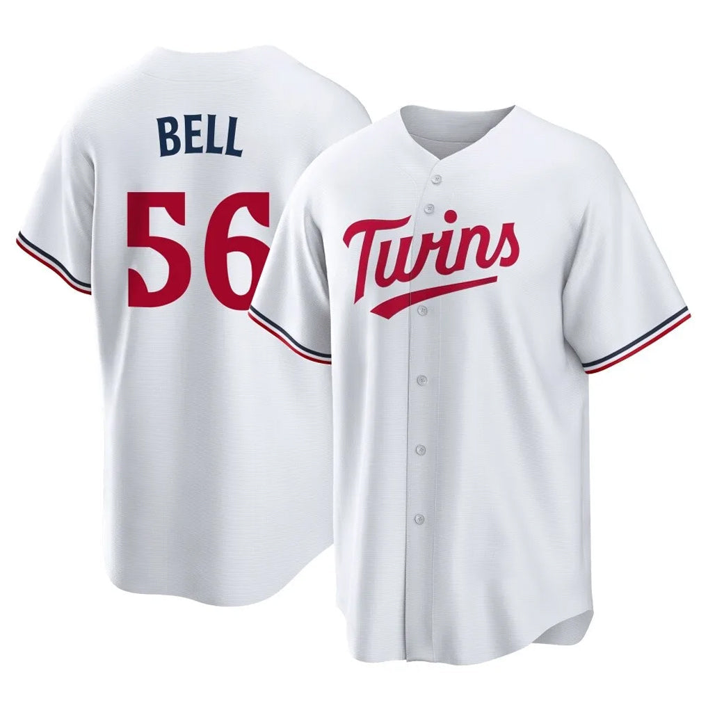 Silnrao M.Twins #56 Josh Bell Player White Home Game Stitched Jerseys