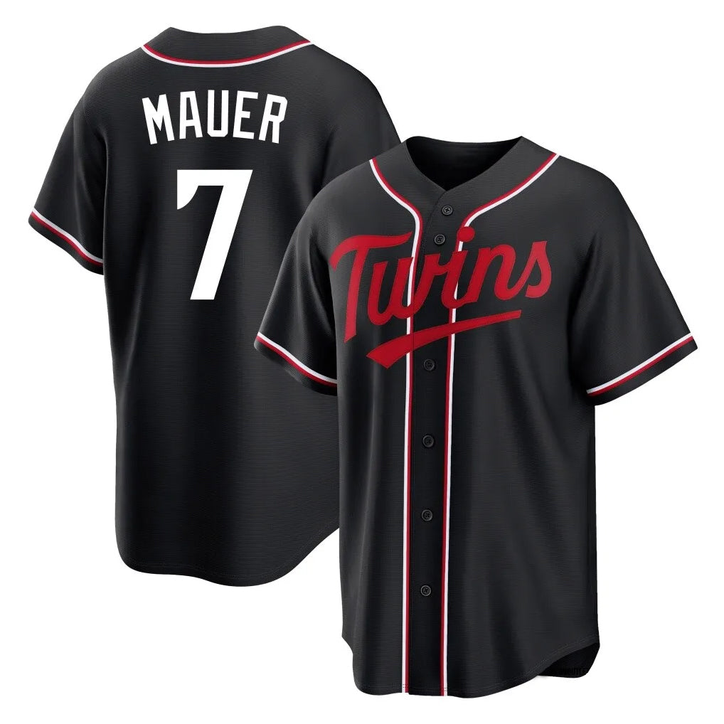 Silnrao M.Twins #7 Joe Mauer Player Black Fashion Out Home Limited Stitched Jerseys