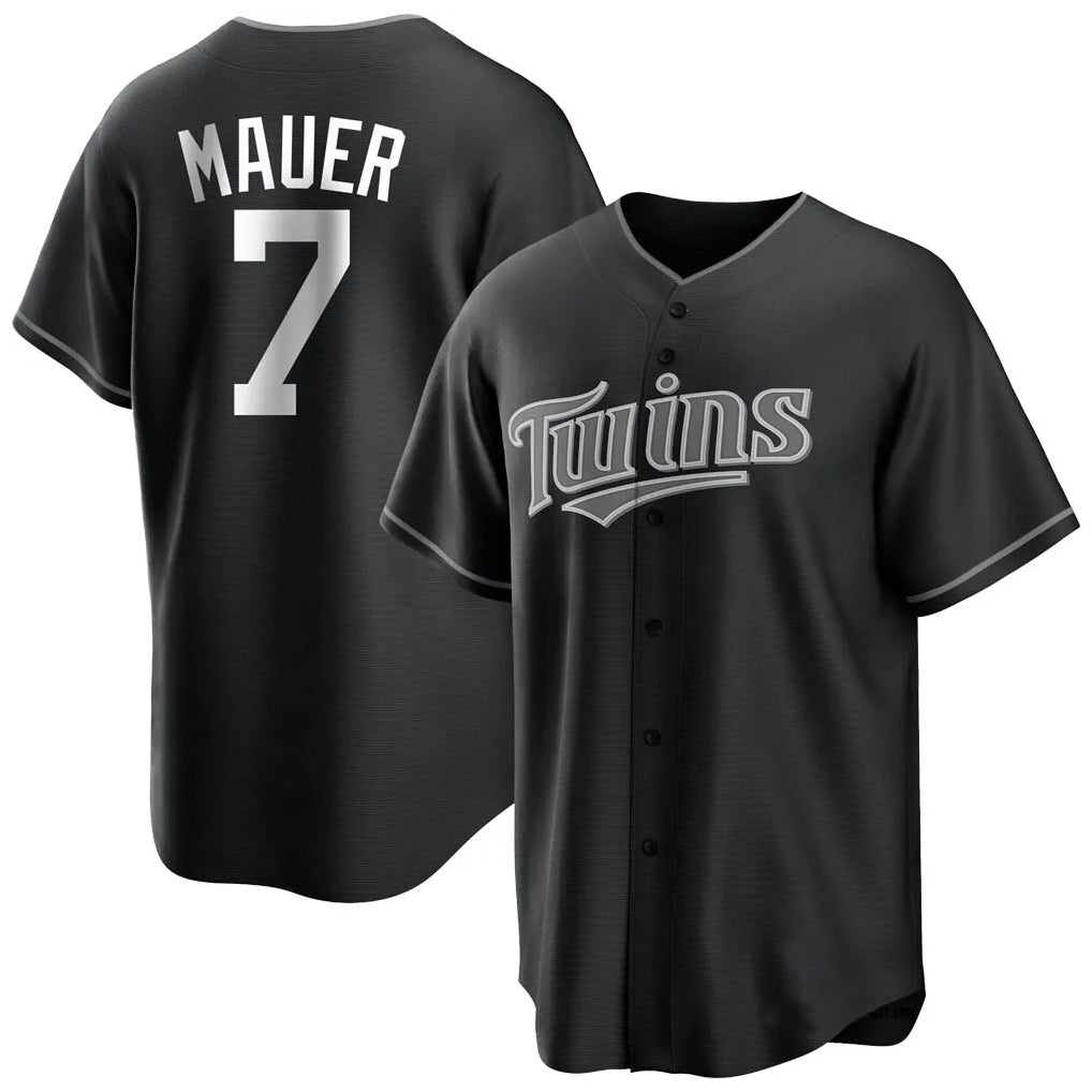 Silnrao M.Twins #7 Joe Mauer Player Black Home Game Stitched Jerseys
