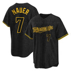 Silnrao M.Twins #7 Joe Mauer Player Black Snake Skin City Home Game Stitched Jerseys