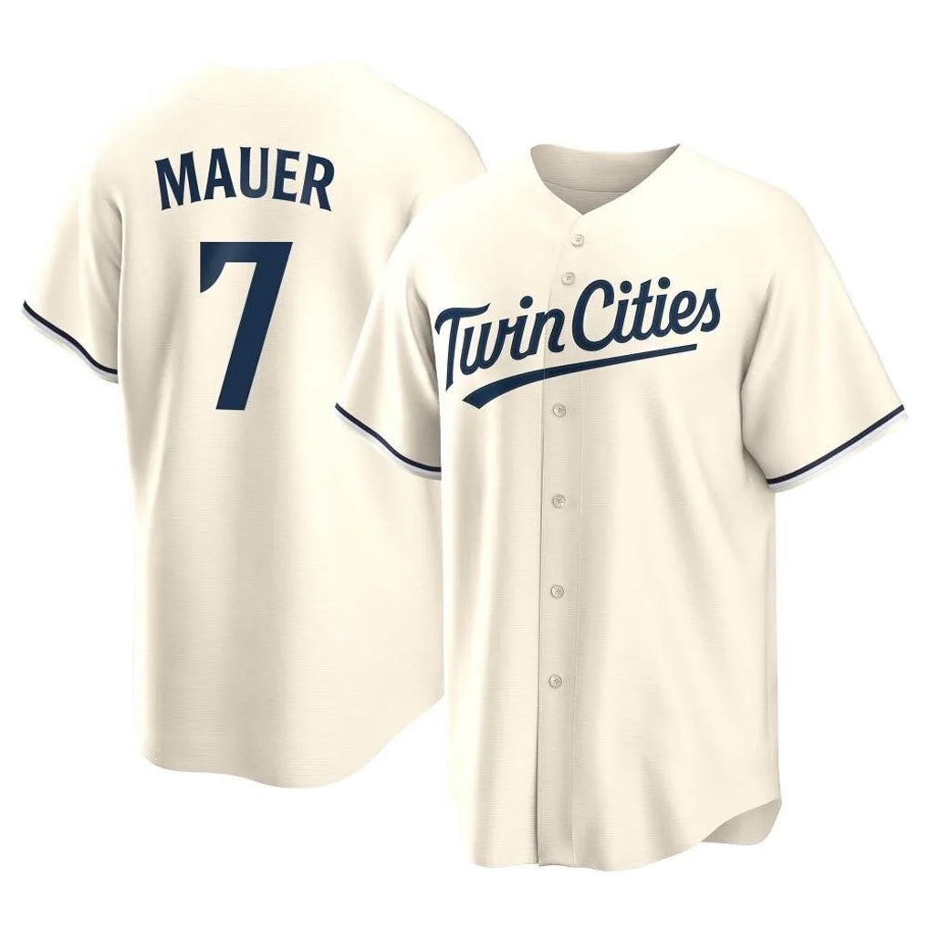 Silnrao M.Twins #7 Joe Mauer Player Cream Game Limited Home Stitched Jerseys