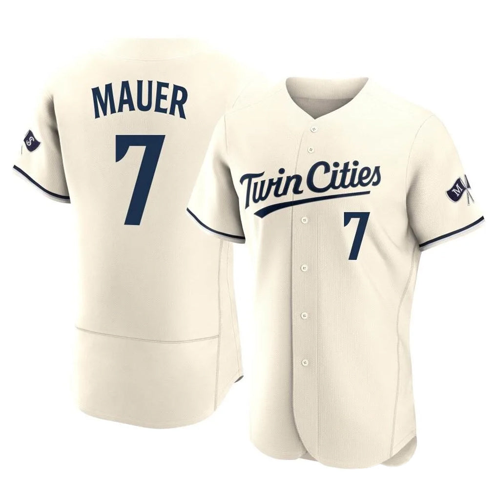 Silnrao M.Twins #7 Joe Mauer Player Cream Home Limited Elite Stitched Jerseys