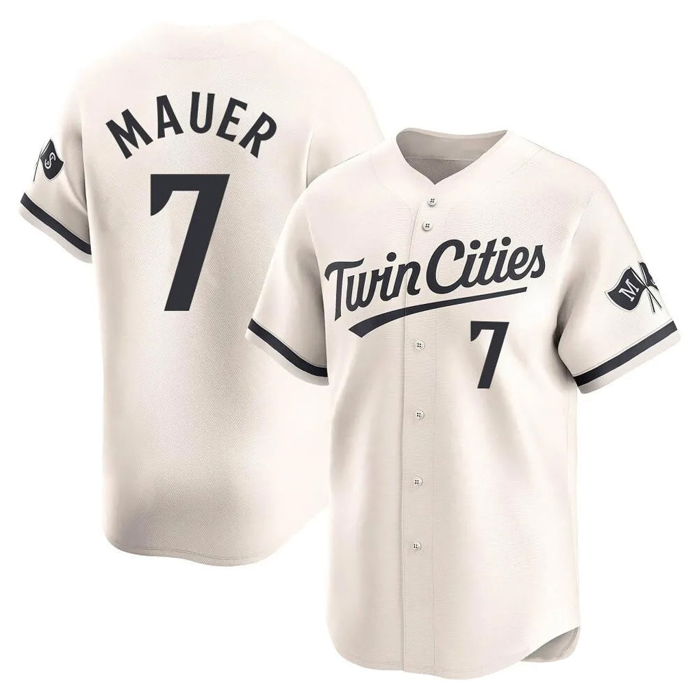 Silnrao M.Twins #7 Joe Mauer Player Cream Home Limited Stitched Jerseys