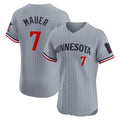 Silnrao M.Twins #7 Joe Mauer Player Gray Home Limited Elite Stitched Jerseys