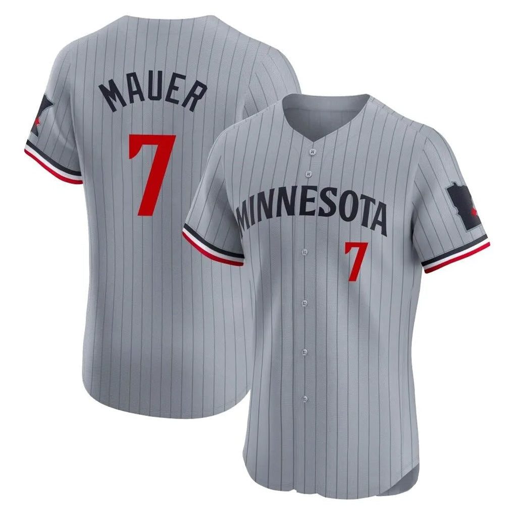 Silnrao M.Twins #7 Joe Mauer Player Gray Home Limited Elite Stitched Jerseys