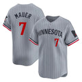 Silnrao M.Twins #7 Joe Mauer Player Gray Home Limited Stitched Jerseys