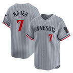 Silnrao M.Twins #7 Joe Mauer Player Gray Home Limited Stitched Jerseys
