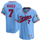 Silnrao M.Twins #7 Joe Mauer Player Light Blue Throwback Cooperstown Collection Limited T-shirt Stitched Jerseys