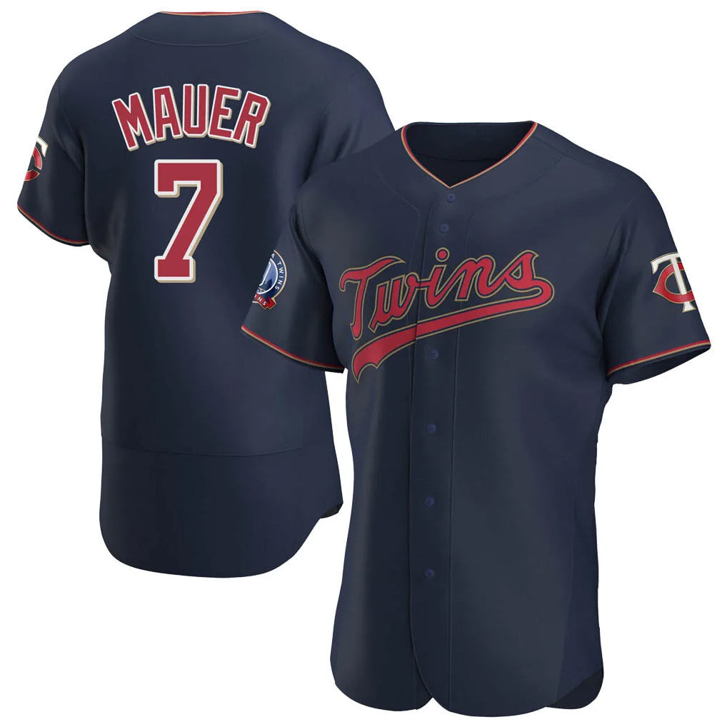 Silnrao M.Twins #7 Joe Mauer Player Navy 60th Home Limited Elite Stitched Jerseys