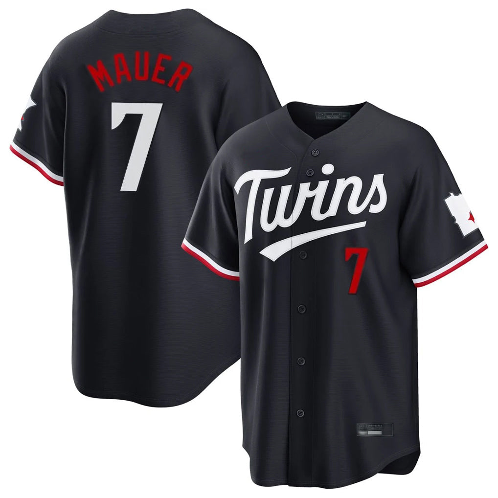 Silnrao M.Twins #7 Joe Mauer Player Navy Home Game Stitched Jerseys
