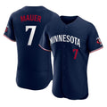 Silnrao M.Twins #7 Joe Mauer Player Navy Replica Home Limited Elite Stitched Jerseys