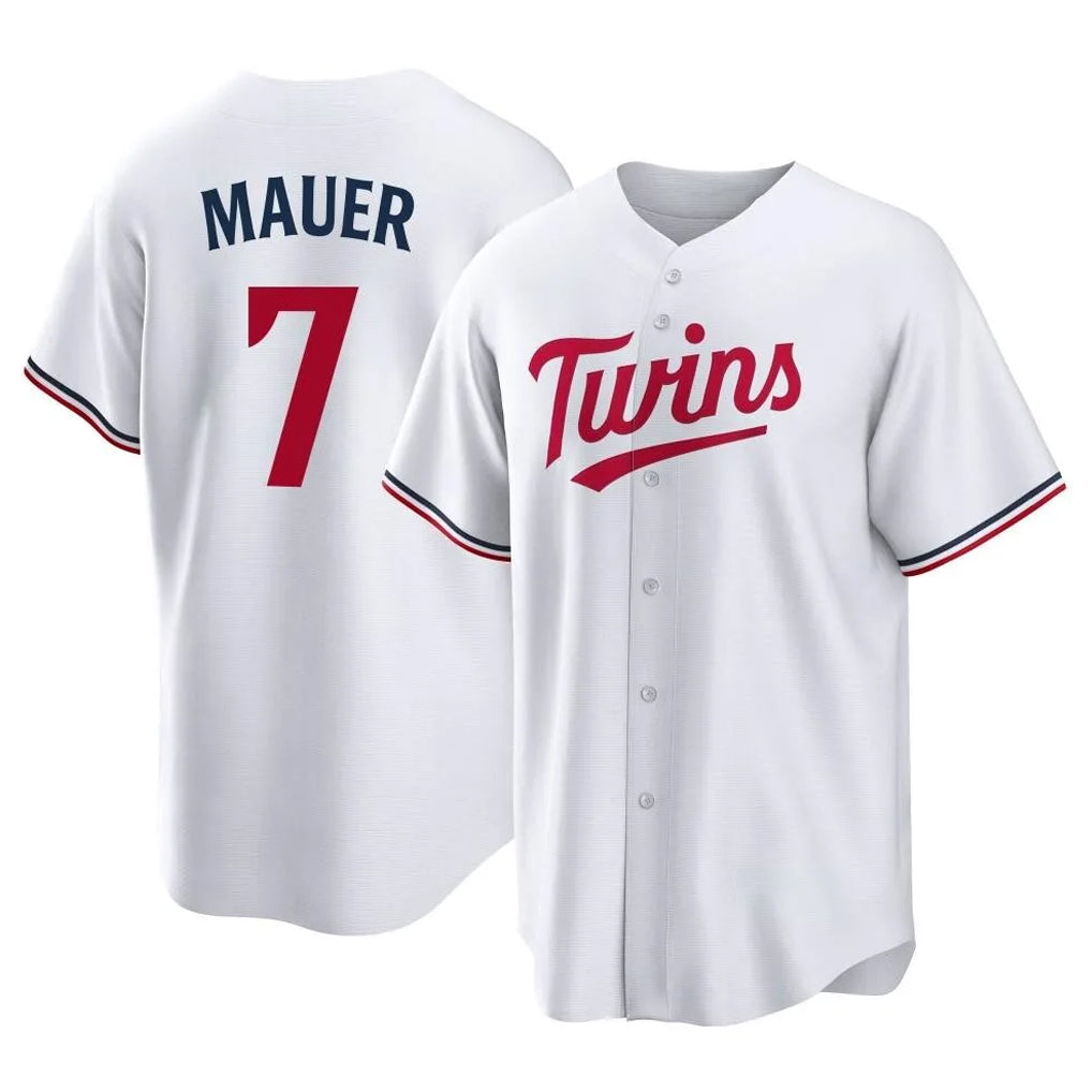 Silnrao M.Twins #7 Joe Mauer Player White Home Game Stitched Jerseys