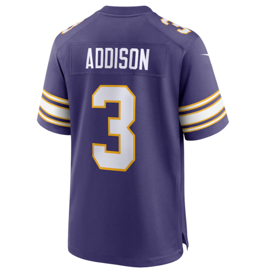 Silnrao M.Vikings #3 Jordan Addison Purple Classic Player Game Jersey American Stitched Jerseys