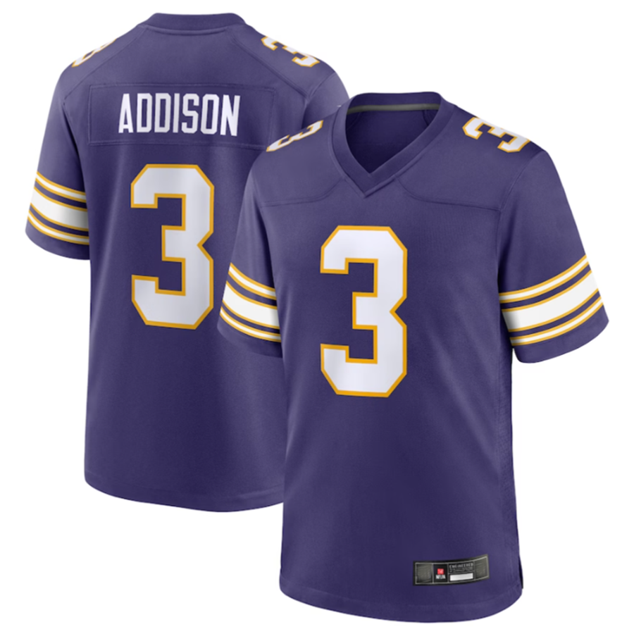 Silnrao M.Vikings #3 Jordan Addison Purple Classic Player Game Jersey American Stitched Jerseys