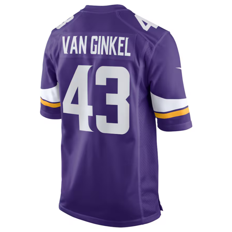 Silnrao M.Vikings #43 Andrew Van Ginkel Purple Team Game Jersey Stitched American Stitched Jerseys