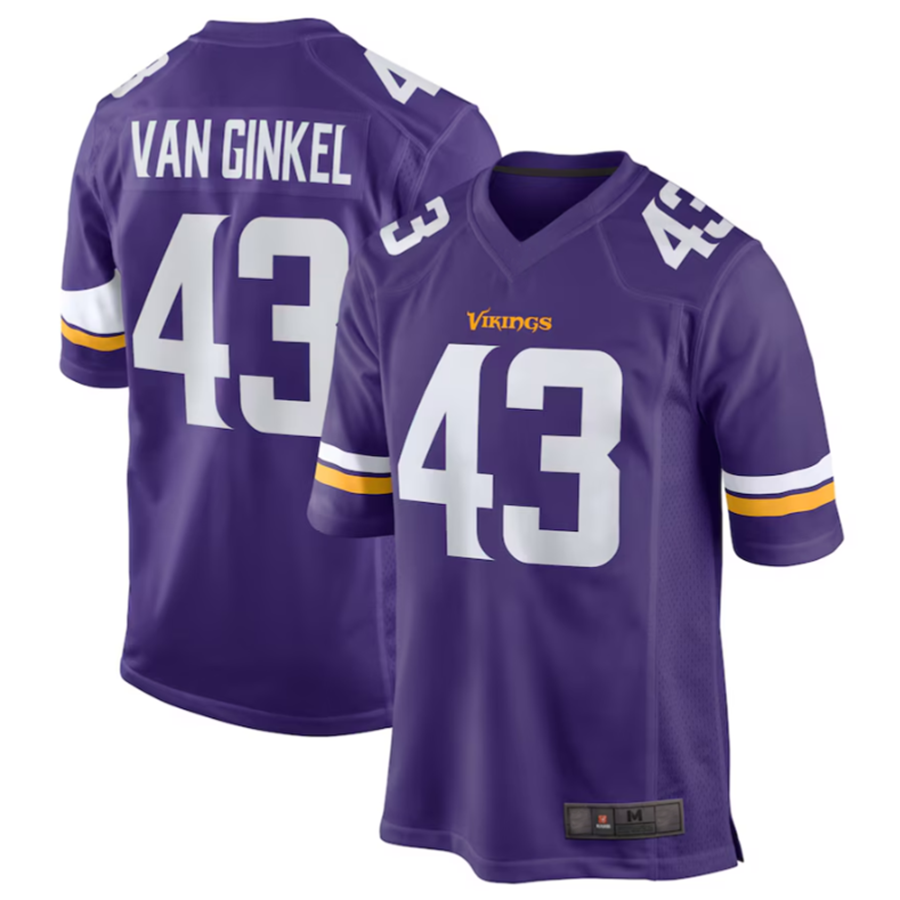 Silnrao M.Vikings #43 Andrew Van Ginkel Purple Team Game Jersey Stitched American Stitched Jerseys
