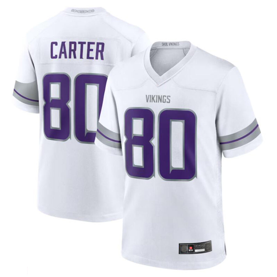 Silnrao M.Vikings #80 Cris Carter White Alternate Retired Player Game Jersey American Stitched Jerseys