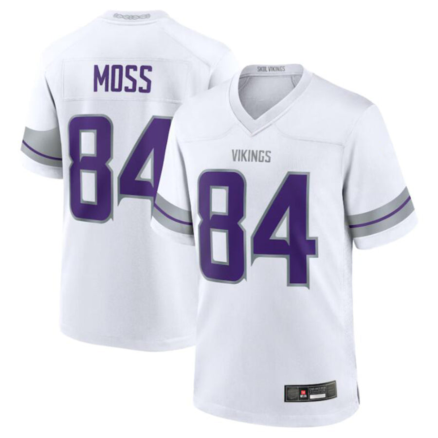 Silnrao M.Vikings #84 Randy Moss White Alternate Retired Player Game Jersey American Stitched Jerseys