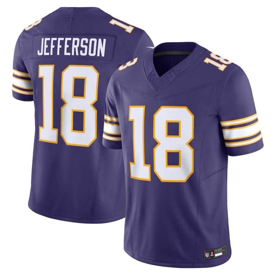 Silnrao MN.Vikings #18 Justin Jefferson Player Purple Vapor F.U.S.E. Limited Stitched Jerseys