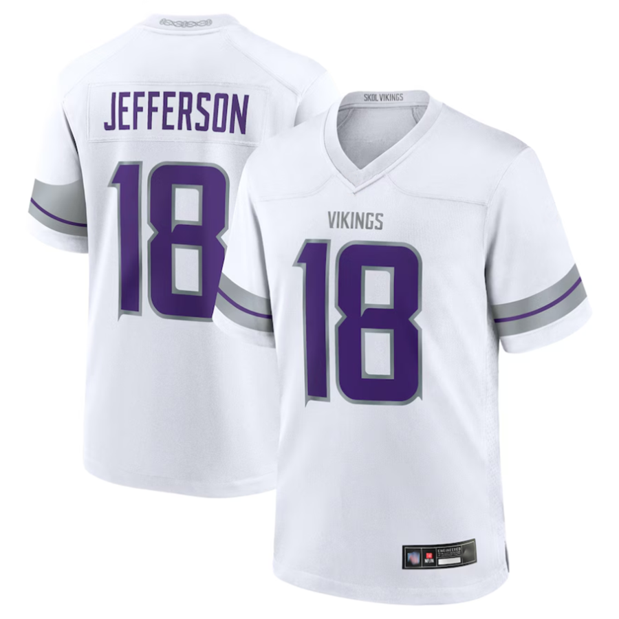 Silnrao MN.Vikings #18 Justin Jefferson Player White Replica Game Stitched Jerseys
