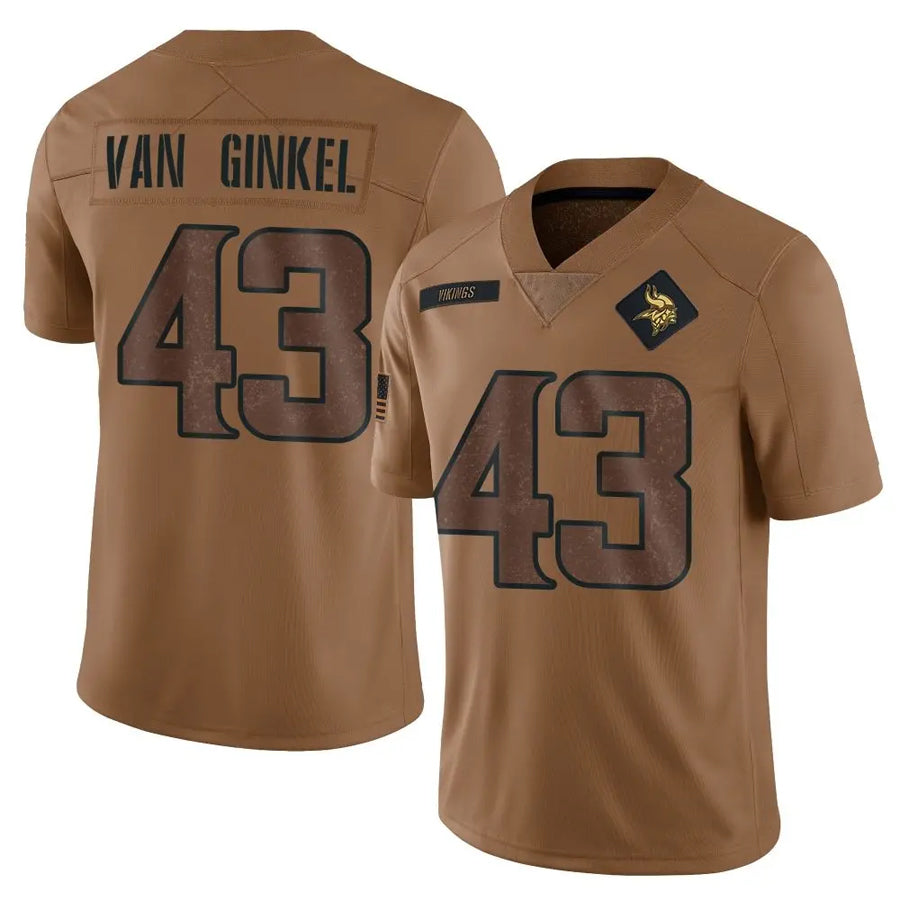 Silnrao MN.Vikings #43 Andrew Van Ginkel Player Brown Salute To Service Limited Stitched Jerseys