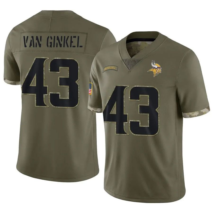 Silnrao MN.Vikings #43 Andrew Van Ginkel Player Salute To Service Limited Olive Stitched Jerseys