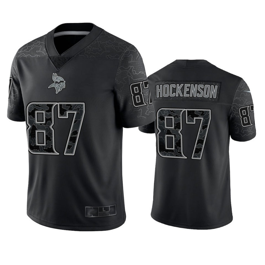 Silnrao MN.Vikings #87 T.J. Hockenson Player Black REFLECTIVE Limited Stitched Jerseys