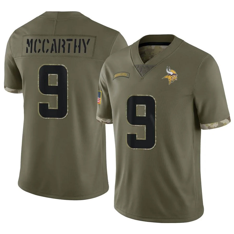 Silnrao MN.Vikings #9 J.J. McCarthy Player Salute To Service Limited Olive Stitched Jerseys