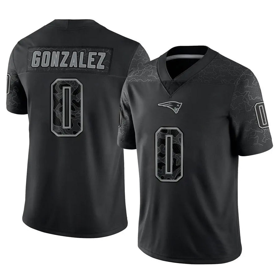 Silnrao NE.Patriots #0 Christian Gonzalez Player Black Reflective Limited Stitched Jerseys
