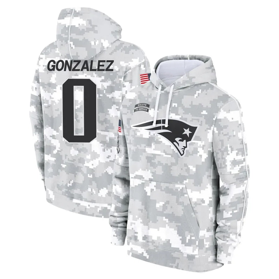 Silnrao NE.Patriots #0 Christian Gonzalez Player Salute to Service Hoodies Stitched Jerseys