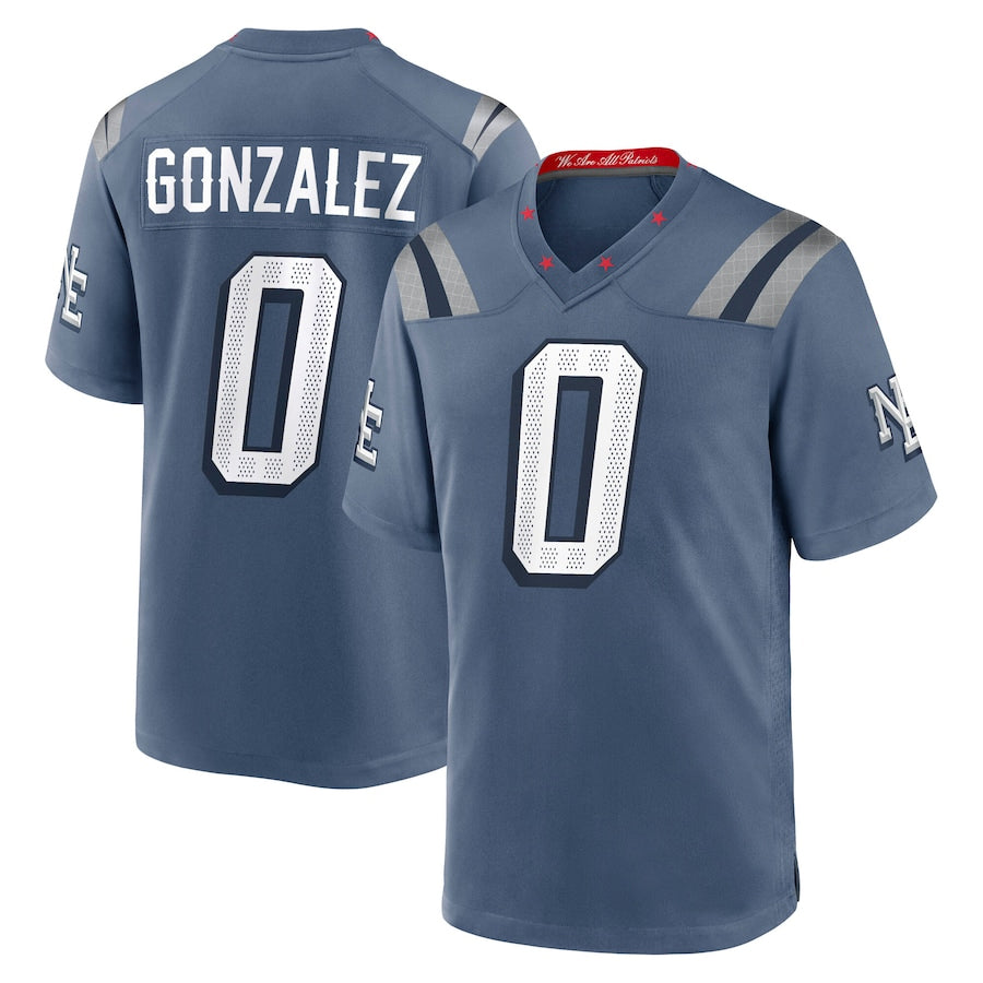 Silnrao NE.Patriots #0 Christian Gonzalez Player Storm Blue Rivalries Collection Game Stitched Jerseys