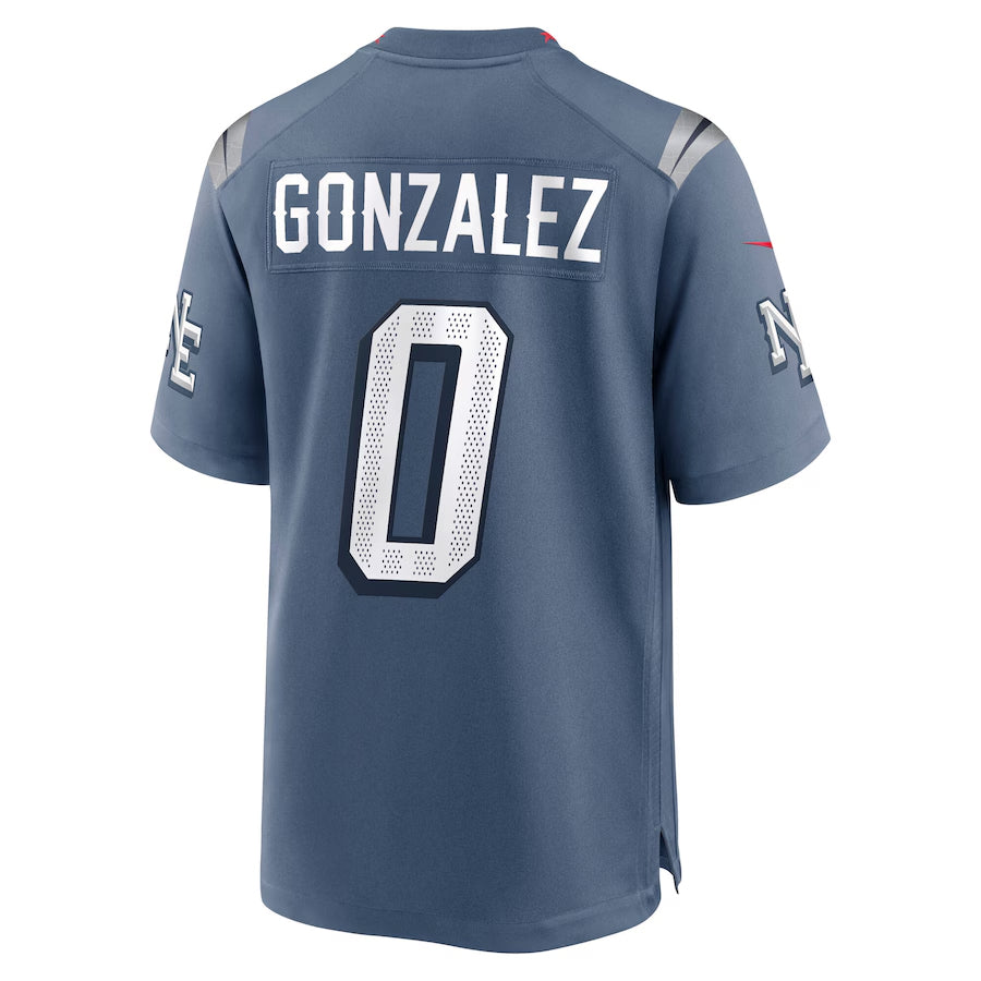 Silnrao NE.Patriots #0 Christian Gonzalez Player Storm Blue Rivalries Collection Game Stitched Jerseys