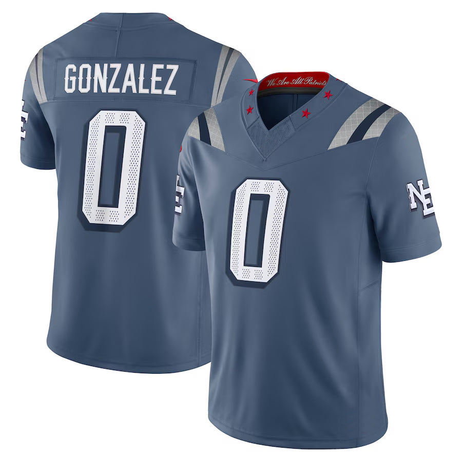 Silnrao NE.Patriots #0 Christian Gonzalez Player Storm Blue Rivalries Collection Limited Stitched Jerseys