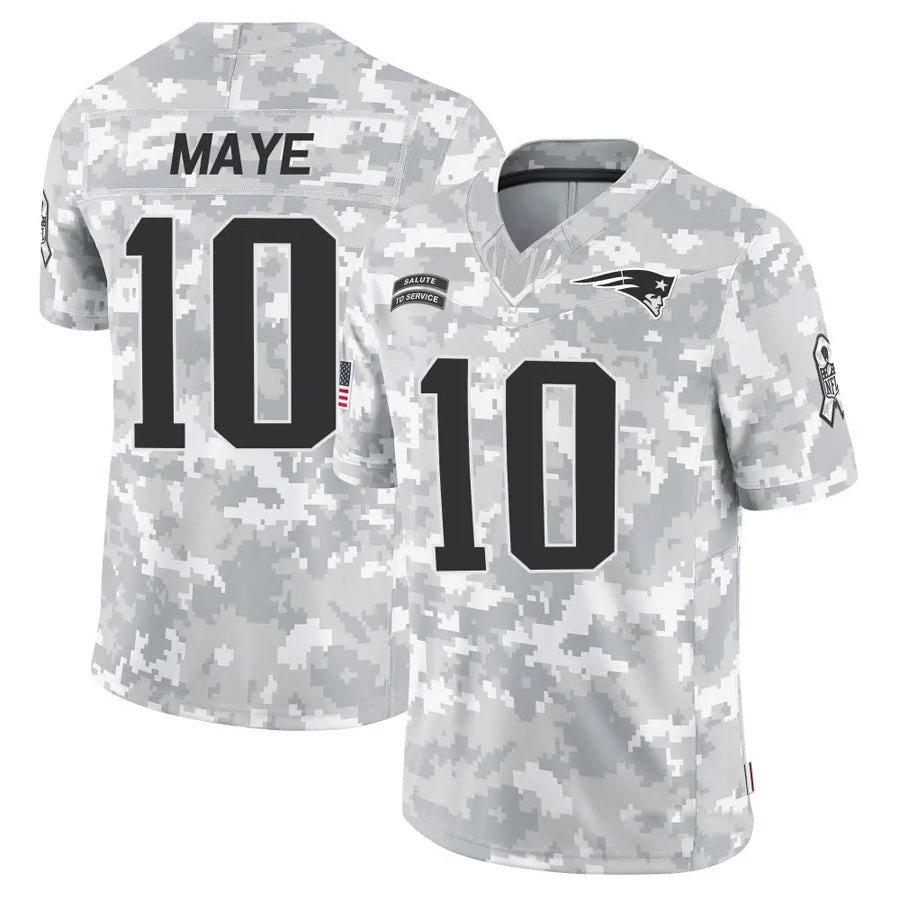 Silnrao NE.Patriots #10 Drake Maye Player Arctic Camo Salute to Service Limited Stitched Jerseys
