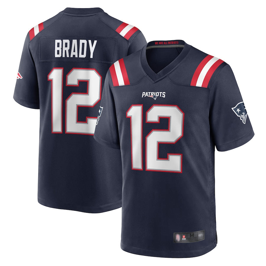 Silnrao NE.Patriots #12 Tom Brady Player Navy Game Replica Stitched Jerseys