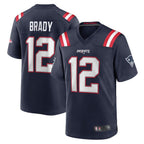 Silnrao NE.Patriots #12 Tom Brady Player Navy Game Replica Stitched Jerseys