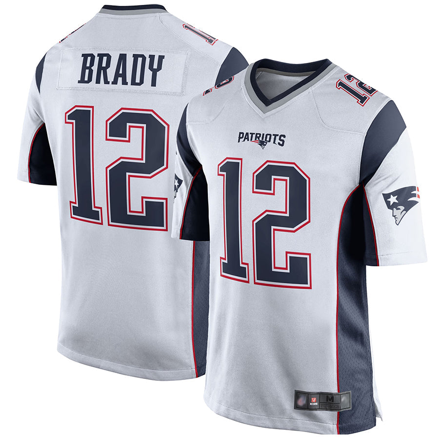 Silnrao NE.Patriots #12 Tom Brady Player White Home Game Stitched Jerseys